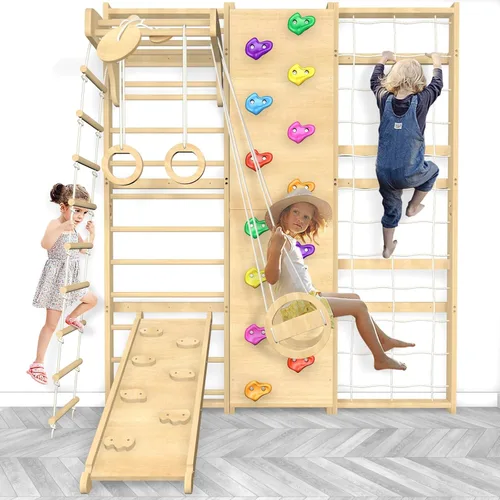 Juego de escalera sueca 10 en 1 de tamaño extragrande mejorado de 94.5 pulgadas de altura, parque infantil en casa con columpio, escalera de cuerda,