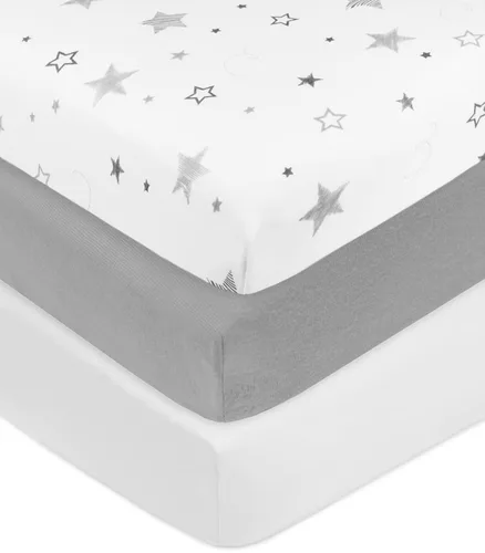 American Baby Company Paquete de 3 sábanas bajeras para cuna 100% algodón natural de 52 x 28 pulgadas, suaves, transpirables, hipoalergénicas y