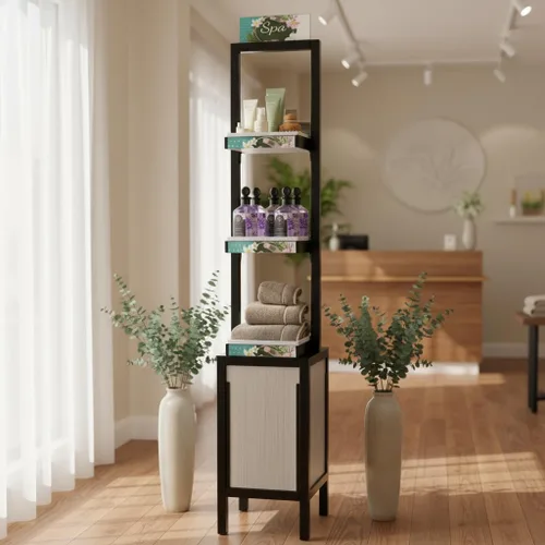 Miniatura 7 de Azar Displays, 655000, torre de exhibición al por menor con 3 niveles, estantes altos para cosméticos, soporte de exhibición de belleza