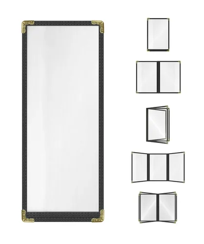 Goodsmart - Fundas para menú de restaurante, color negro, paquete de 25, 4.25 x 11 pulgadas, 1 página/2 vistas, soportes de vinilo para menú de