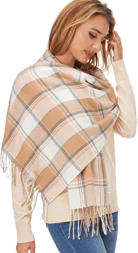 Miniatura 2 de Fuinloth Bufanda grande a cuadros para mujer, chal largo para invierno, cálido y ligero