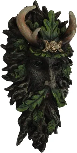 Miniatura 3 de Ebros Gift Wicca Spirit God Triple Moon Cornler Coronado Black Greenman Árbol Ent con hojas de follaje verde colgante Placa de decoración de pared