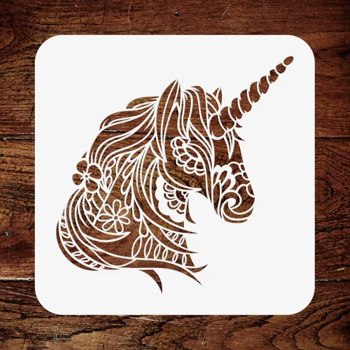 Miniatura 8 de Plantillas para paredes: Plantilla de cabeza de unicornio, 10 x 10 pulgadas (L) - Caballo tribal decorativo, unicornio