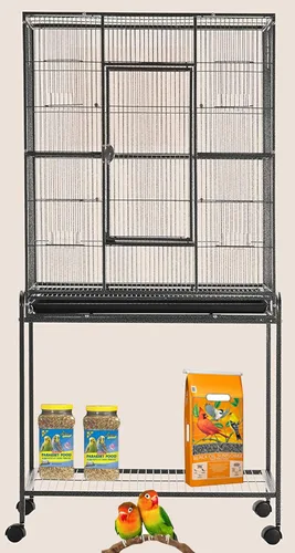 Miniatura 16 de Jaula de vuelo de loro de hierro forjado duradera de lujo para puerta delantera, puertas laterales de anidación laterales, parte inferior acrílica