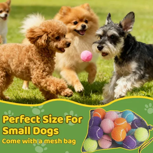 Miniatura 4 de Paquete de 20 pelotas de tenis para perros, pelota de juguete para perros de 2 pulgadas con bolsa de malla, pelotas de tenis pequeñas para mascotas