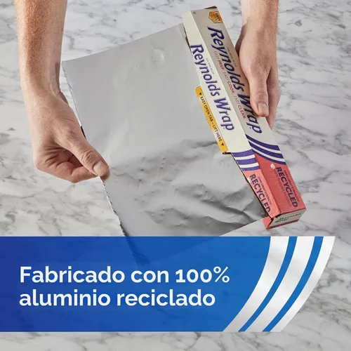 Miniatura 4 de Reynolds Wrap Papel de aluminio reciclado, Rollo de papel de aluminio reciclado, hecho de materiales 100% reciclados, con pestaña de apertura