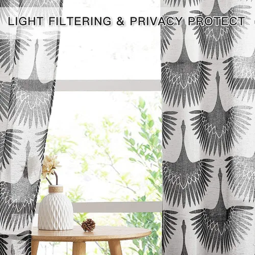 Miniatura 5 de KGORGE Cortinas traslúcidas con patrón geométrico, cortinas de lino natural, juego de ventanas suaves, lavables con filtro de luz para dormitorio