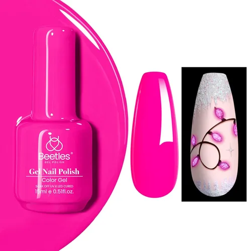 Miniatura 58 de Beetles - Esmalte de uñas de gel verde luminoso que brilla en la oscuridad, esmalte de uñas de gel que se absorbe con lámpara LED UV, arte de uñas