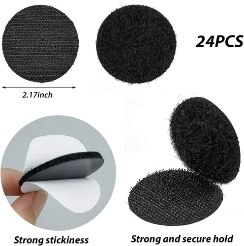 Miniatura 3 de Fantasyon 24 pares de puntos redondos de gancho y bucle de 2 pulgadas, cinta adhesiva de doble cara negra autoadhesiva de nailon tiras traseras
