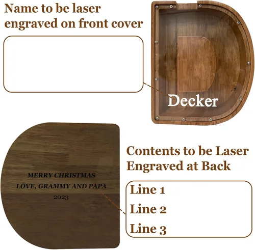 Miniatura 2 de Alcancía grande de madera personalizada para niños, alcancía con nombre personalizado, alcancía (nombre grabado láser) letras del alfabeto