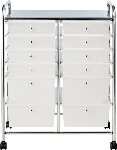 Whitmor Carrito de almacenamiento rodante de 12 cajones con ruedas de bloqueo, organizador de plástico para manualidades, oficina, suministros de