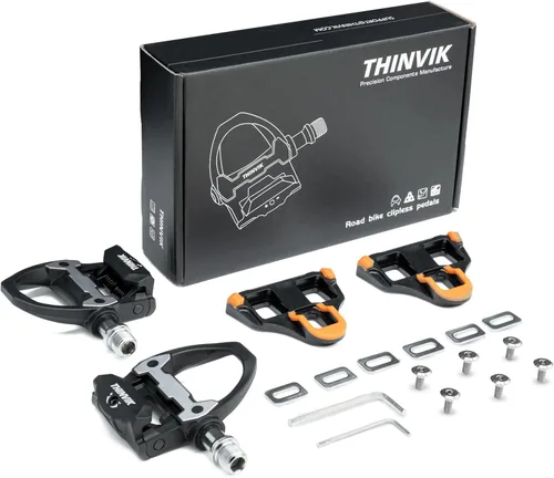 Thinvik Pedales sin clipless para bicicleta de carretera con tacos compatibles con el sistema Shimano SPD SL, centro de pedal 53mm