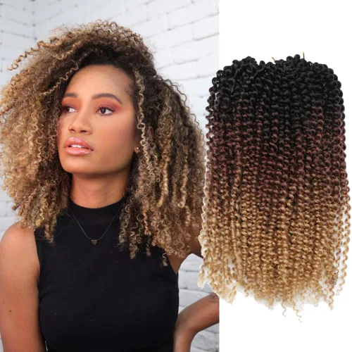 Miniatura 10 de Rizo rizado afro de 8 pulgadas, cabello rizado 4# color negro apagado 3 unids/paquete de extensiones de cabello sintético suave (4#)
