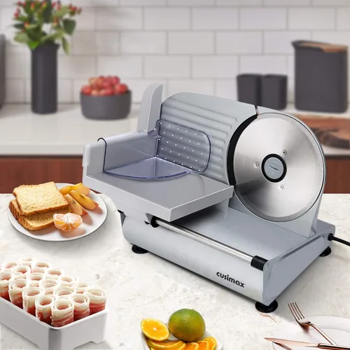 Miniatura 7 de Rebanadora de Carne, CUSIMAX Rebanadora Eléctrica de Delicatessen con Dos Cuchillas Extraíbles de Acero Inoxidable de 7.5" y Empujador, Cortador