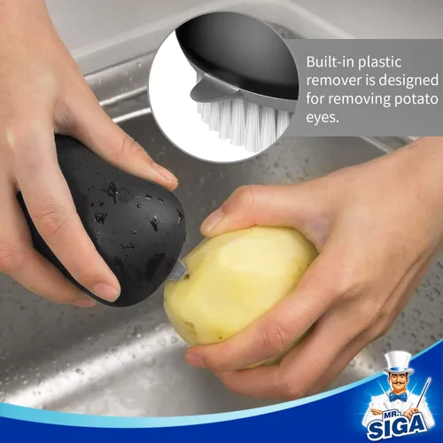 Miniatura 2 de MR.SIGA Cepillo de limpieza de frutas y verduras con agarre cómodo antideslizante, paquete de 2, color negro