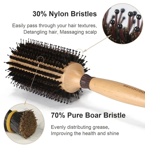 Miniatura 2 de BRUSHZOO - Cepillo redondo para soplar, cerdas de jabalí, cepillo redondo para mujeres y hombres, estilo añade brillo y volumen (2.2 pulgadas)