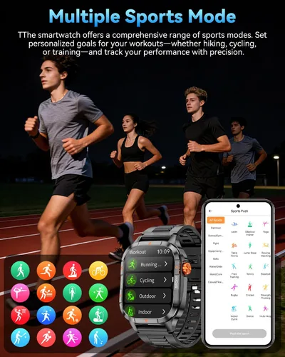 Miniatura 4 de Relojes inteligentes para hombres, reloj inteligente militar HD de 2.01 pulgadas con batería de 1000 mAh/linterna, responder/hacer llamadas reloj