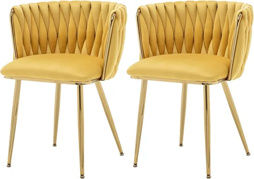 Miniatura 15 de ECHINGLE Juego de 2 sillas de comedor de terciopelo, modernas sillas de comedor tejidas tapizadas con patas de metal dorado, sillas decorativas