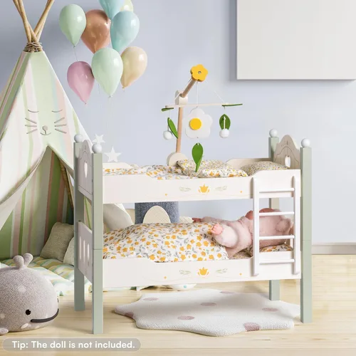 Miniatura 5 de ROBOTIME Litera para Muñeca de Bebé, Cuna de Muñeca de Madera para Muñecas de 18 Pulgadas, Juguete de Muebles para Muñeca American Girl con Ropa