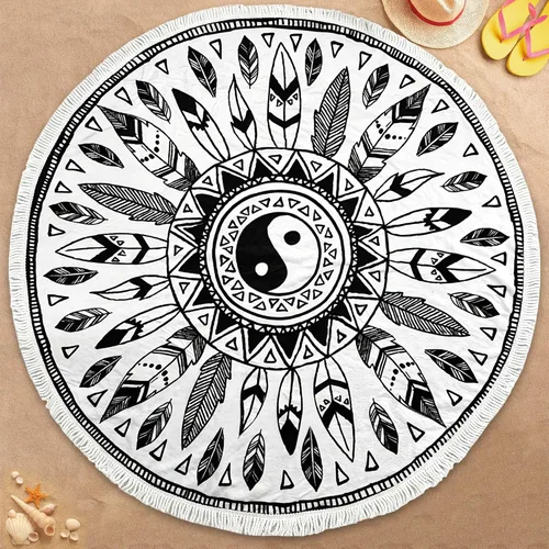 Miniatura 17 de VOOVA & MOVAS Toallas de playa redondas con borlas, manta bohemia extra grande de 59 pulgadas - 100% algodón De gran tamaño Tapete suave, negro