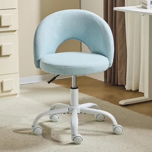 Miniatura 12 de VINGLI Silla de tocador pequeña con ruedas para niñas. Bonita silla de escritorio de oficina moderna de altura ajustable sin brazos. Silla giratoria