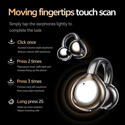 Miniatura 7 de Auriculares con clip, auriculares abiertos inalámbricos Bluetooth 5.4 con micrófono, auriculares con clip de oreja, mini auriculares para correr