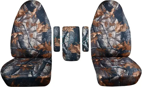 Miniatura 17 de Fundas para asientos y 3 fundas para reposabrazos de camiones Ford (Uno por asiento + Central) (16 impresiones, diseño de camuflaje), verde