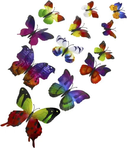 Miniatura 9 de Tupalizy 12 calcomanías de pared de mariposa 3D de alas dobles, calcomanías de bricolaje para decoración de ventanas, refrigerador, dormitorio