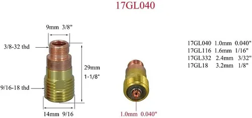 Miniatura 4 de RIVERWELD TIG Stubby Lente de gas y pinzas cuerpo 17GL020 17CB20 Copa de vidrio #10 5/8 "Surtido Tamaño Kit WP 17 18 26 Antorcha de soldadura TIG