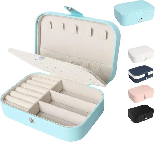 Joyero de viaje pequeñas cajas organizadoras de joyas para mujeres y niñas estuche de viaje de 2 capas mini soporte portátil de almacenamiento de