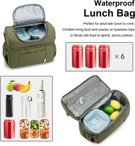 Miniatura 3 de NOL Natural Organic Lifestyle Lonchera para adultos, bolsa de almuerzo aislada grande de doble compartimento, hielera, ligera, de nailon
