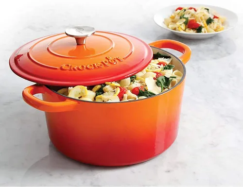 Miniatura 5 de Crock Pot olla para horno holandés de hierro fundido artesanal de 7 cuartos de galón, Anaranjado atardecer