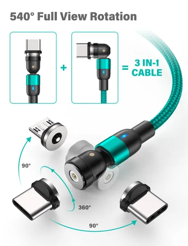 Miniatura 2 de Cable de carga magnético (paquete de 5, 1.6/3.3/3.3/6.6/6.6 pies)/cable de carga magnético USB C giratorio de 360° y 180°/cable de carga