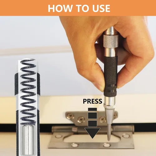 Miniatura 6 de Punzón central automático de 2 piezas, perforador central con resorte de 5 pulgadas con herramienta de perforación ajustable para metal, madera