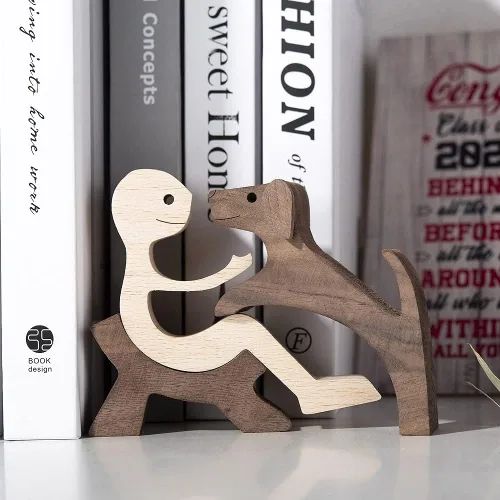 Miniatura 4 de Regalo único tallada a mano estatua de hombre y perro, estatua de madera humana de perro, escultura de madera para decoración de oficina en casa