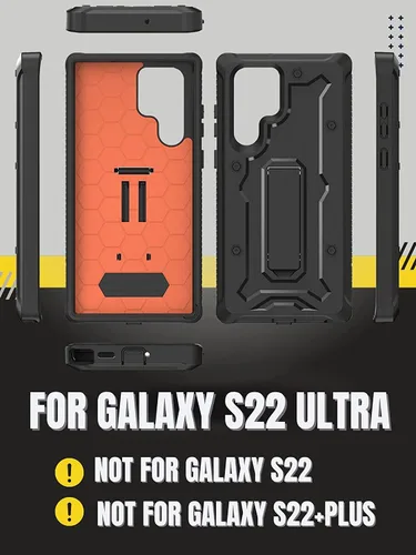 Miniatura 3 de CaseBorne Diseñada para Samsung Galaxy S22 Ultra 5G Case (2022), cuerpo completo multicapa resistente con soporte [sin pantalla] - Negro carbón