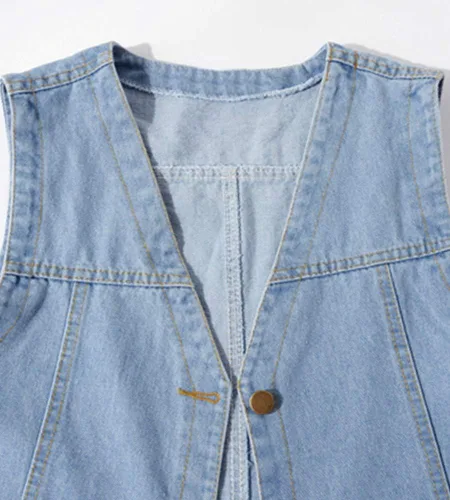 Miniatura 5 de Ladyful Chaleco de mezclilla sin mangas con cuello en V y botones para mujer