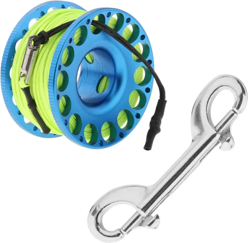 Carrete de dedo de 98 pies para buceo, carrete ligero de aluminio con clip de perno de doble extremo para esnórquel