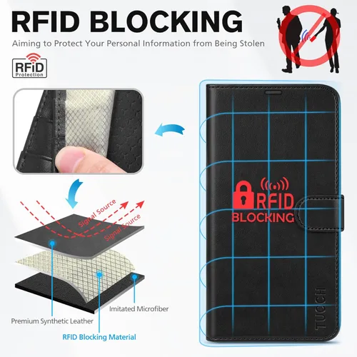 Miniatura 3 de Funda tipo billetera TUCCH para iPhone 15 Pro Max, con bloqueo RFID, con soporte para 4 tarjetas, a prueba de golpes, con interior de TPU, con funda