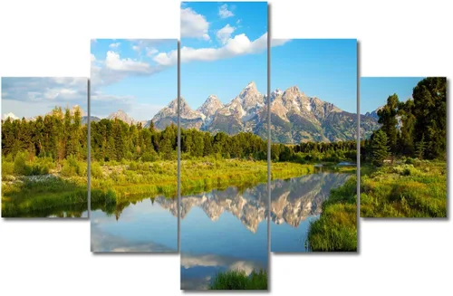 Miniatura 57 de TUMOVO Lienzo decorativo para pared de sala de estar, 5 paneles de naturaleza, Alaska, Estados Unidos, autopista alrededor de montañas, paisaje