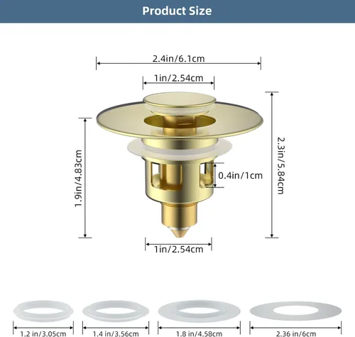 Miniatura 8 de Hibbent Paquete de 2 Tapones Universales de Todo Metal para Lavabo de Baño para Lavamanos de 1.1''~2.3'', Colador de Desagüe de Lavabo Emergente