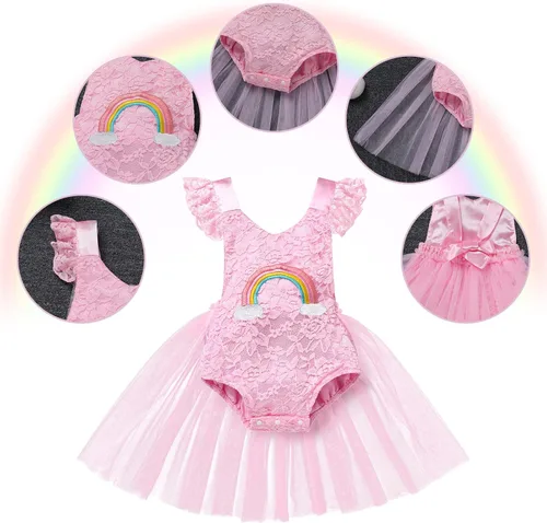 Miniatura 16 de Traje de bebé niña primer cumpleaños traje de encaje tul mameluco princesa tutú vestido de un año cumpleaños pastel Smash fotografía ropa