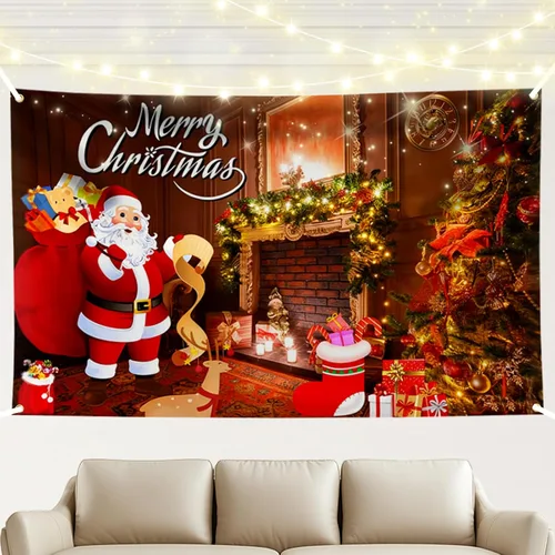Hianjoo Cartel de pared de Feliz Navidad de 71 x 43 pulgadas, pancarta grande de fondo de Navidad con ojales, impresión digital vívida, decoración