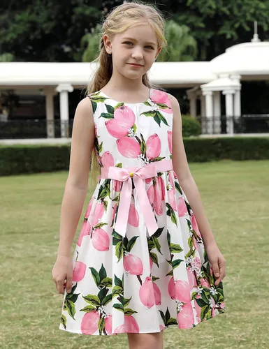 Miniatura 2 de Vestido de verano para niña, de algodón, con diseño floral