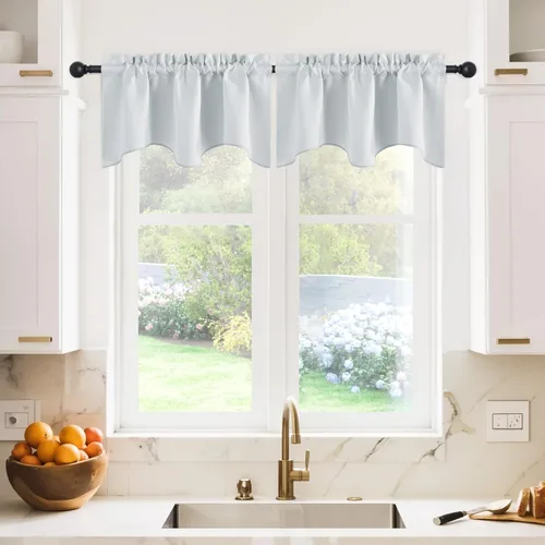 Miniatura 47 de NICETOWN Cenefa de ventana para dormitorio, ahorro de energía, bolsillo para barra, cenefa festoneada corta para ventana pequeña para lavandería