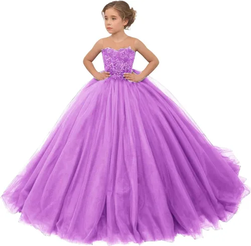 Miniatura 16 de Precioso vestido de niña de flores de tul para niños de boda con cuentas princesa sin mangas vestidos de baile