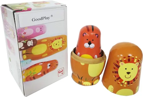 Miniatura 5 de GoodPlay Muñeca de anidación de animales de dibujos animados de madera 5pcs popular hecho a mano regalos de juguete