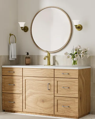 Miniatura 2 de Grifo de baño dorado, grifo de baño de un solo agujero, estilo vintage de granja con palanca de una sola manija para lavabo con drenaje desplegable