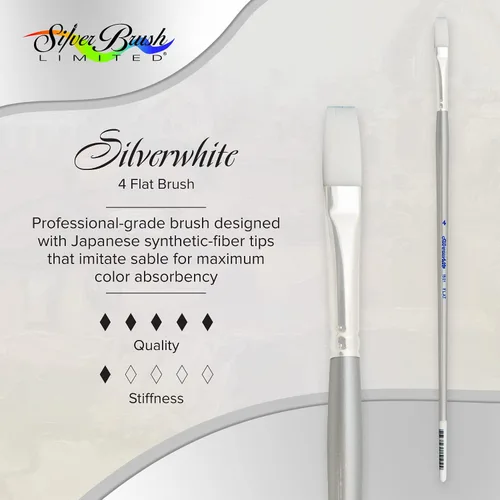 Miniatura 2 de Silver Brush Limited, Silverwhite, pincel sintético Rigger - Mango largo, tamaño 4 (plano)