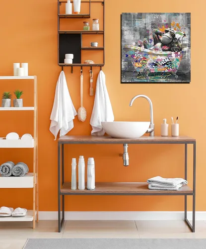 Miniatura 5 de Kepgonegu Arte de pared de baño, divertido gorila en la bañera, graffiti, arte de pared en blanco y negro, listo para colgar, tamaño 30 pulgadas